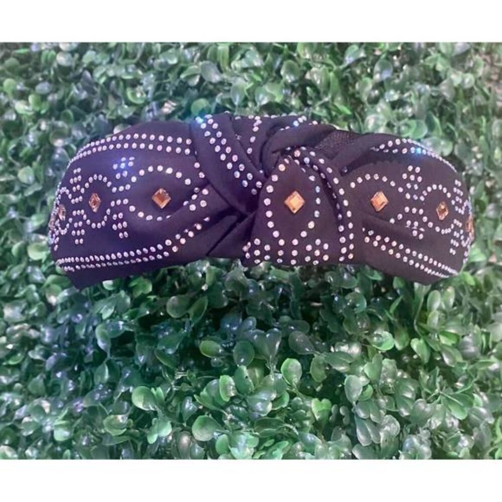 NEW PINK PANACHE rhinestone top knot headband with western boot stitch design in